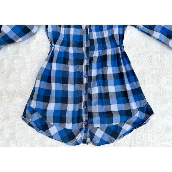 TBF Blue Plaid Button Down Quarter Length Sleeve Flannel Dress - Picture 4 of 17